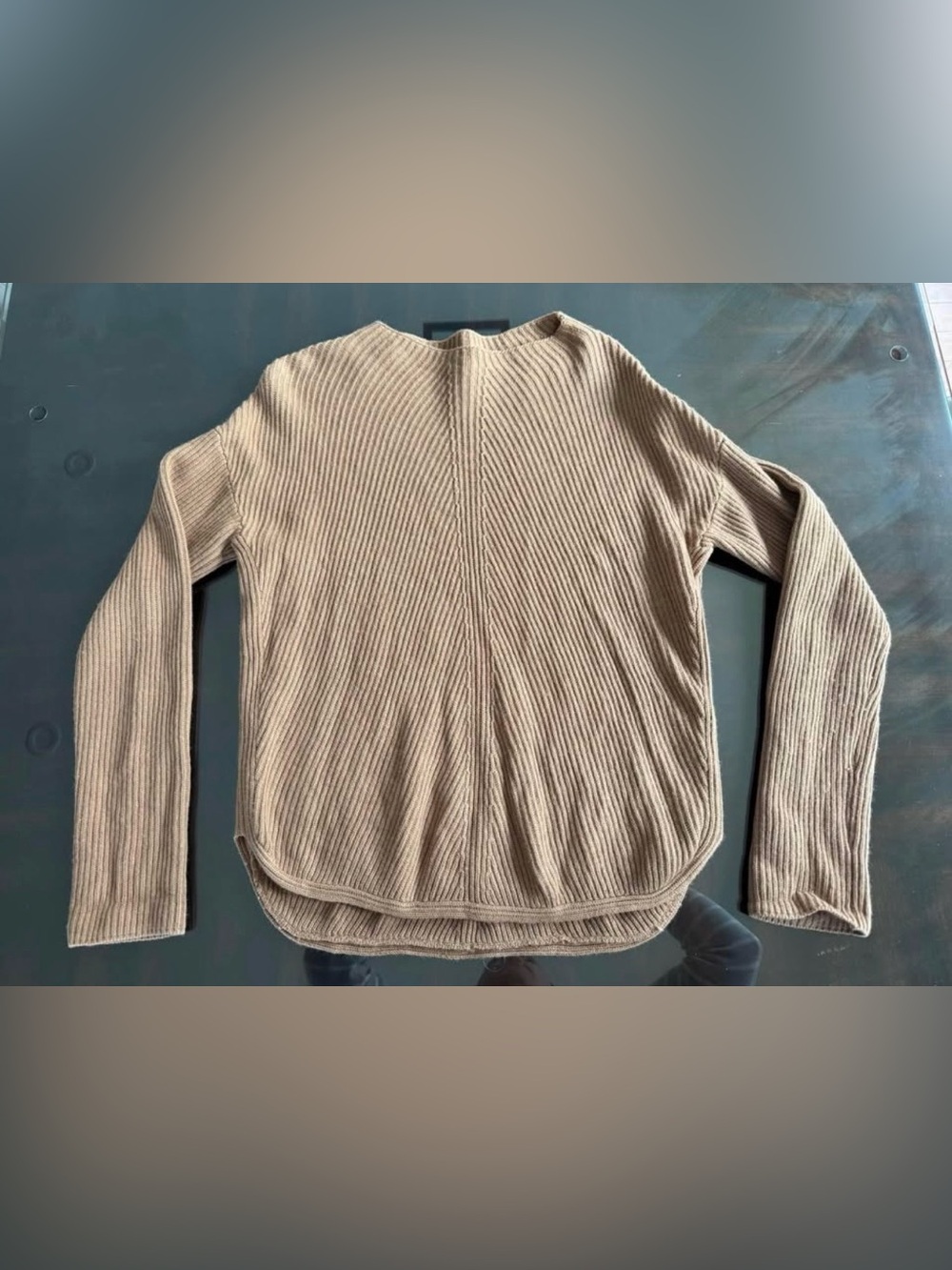 Babaton Wool Blend Beige Ribbed Knit Top